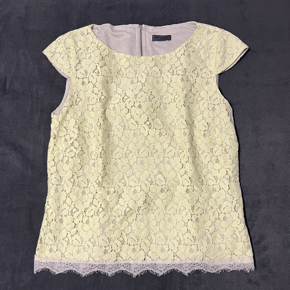 S. Oliver Womens Butter Yellow Lace Floral Blouse Size 6 Small Feminine Coquette